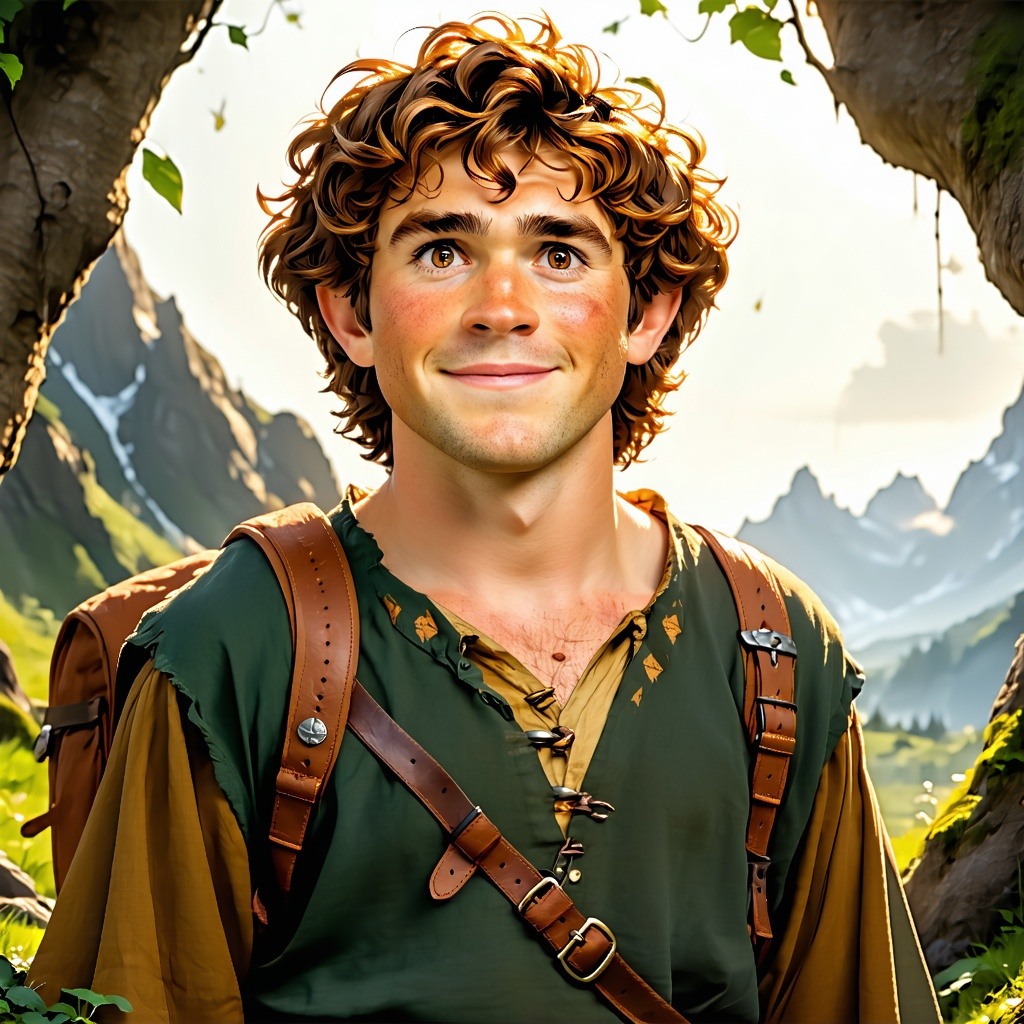 6 Samwise GamgeeSturdy hobbit with curly sandy hair round cheeks and warm brown eyesOften has a gardenstained look but is fearless when it countsCarries a backpack cookware and deep devotion to Frodo